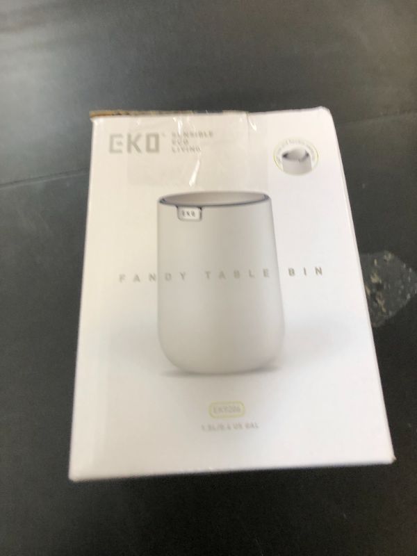 Photo 1 of EKO Mini Desk Trash Can with Swing-Top Lid 0.4 Gallon Small Table Round Wastebasket for Office, Home, Car (Grey)