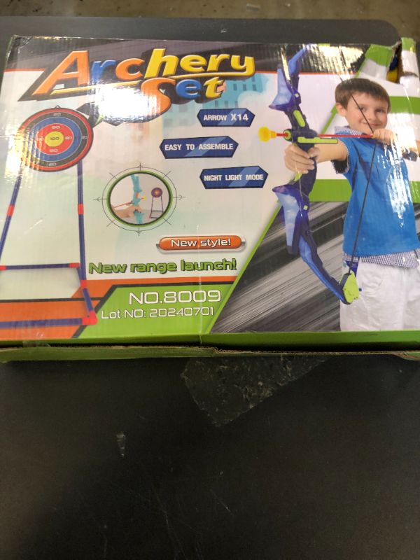 Photo 1 of Kmuxilal 2 Pack Kids Bow and Arrow Set with LED Flash Lights, 14 Suction Cup Arrows and Fluorescence Standing Target-Perfect Indoor and Outdoor Archery Set Toy Gift for Boys and Girls Ages 4-12