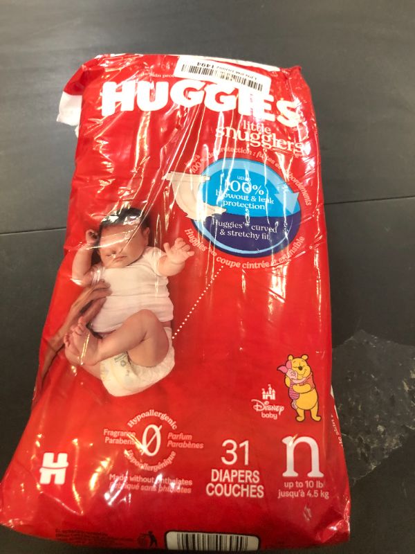 Photo 1 of Huggies Little Snugglers Baby Diapers, Size Newborn (up to 10 lbs), 31 Ct, Newborn Diapers
