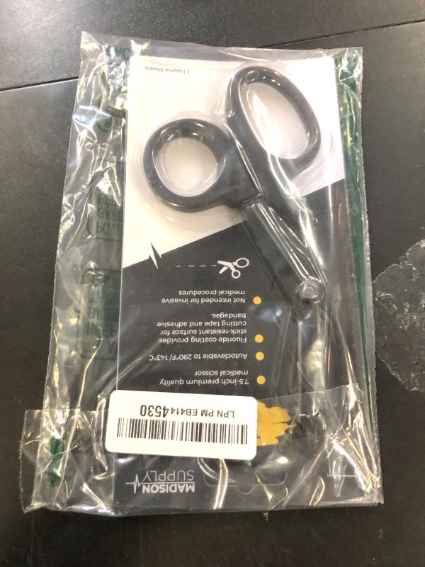 Photo 1 of Madison Supply 7.5 Inches Premium Stainless Steel Nurse Scissors - Non-Stick Coated Blades Medical Scissors - Durable Fluoride-Coated Trauma Shears - Black
