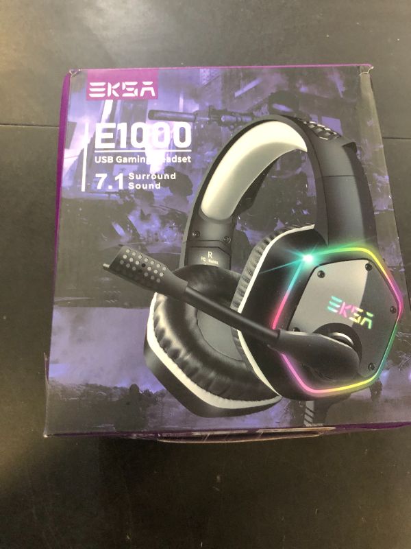 Photo 1 of EKSA E1000 USB Gaming Headset for PC, Computer Headphones with Microphone/Mic Noise Cancelling, 7.1 Surround Sound, RGB Light - Wired Headphones for PS4, PS5 Console, Laptop, Call Center
