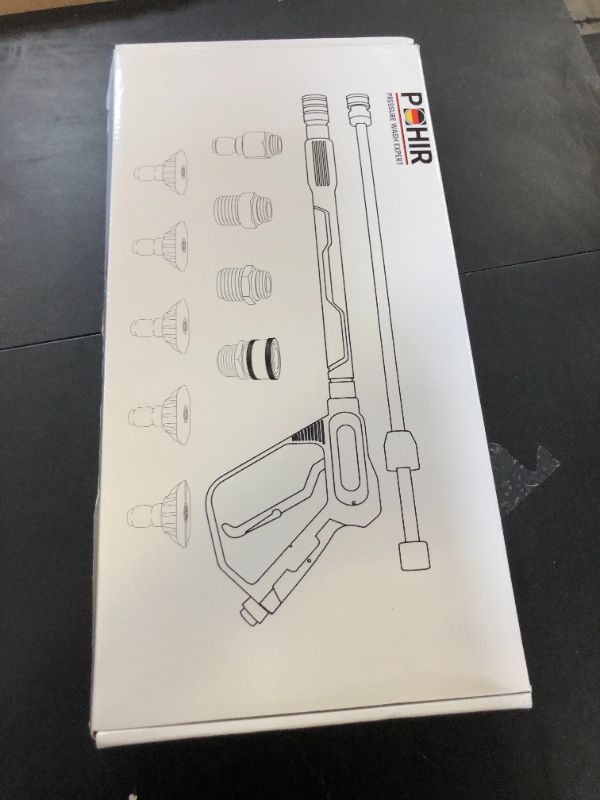 Photo 1 of POHIR 5000PSI Pressure Washer Gun, 40 Inch Adjustable Length with 3/8" Swivel Plug & M22-14/15mm Fitting & 5 Nozzle Tips, Power Washing Gun with Wand Extension (5000psi Gun)