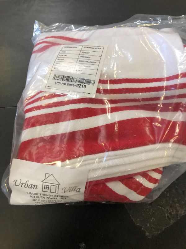 Photo 1 of Urban Villa Kitchen Towels 100% Cotton Pack of 6, Highly Absorbent Quick Drying Super Soft Premium Dish Towels for Kitchen with Hanging Loop Hand & Tea Towels - 20x30 Inch, (Red & White, Striped)