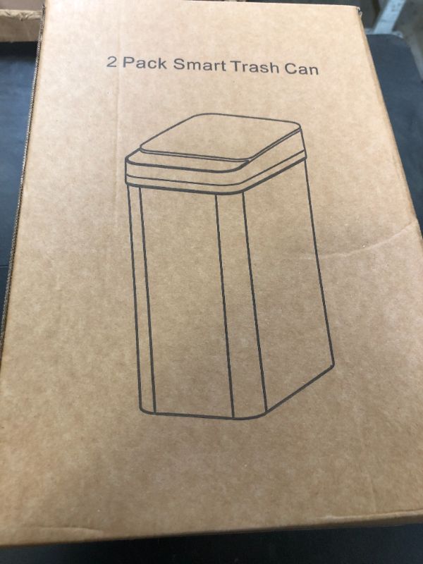 Photo 1 of Yatmung 2 Pack - Skinny Trash Bin Sensor Motion 2.5 Gallon Touchless Bathroom Trash Can - Smart Trash Can with Lid - Electric, Narrow, Plastic, Auto Open - Small Slim Automatic Garbage Can (Black)
