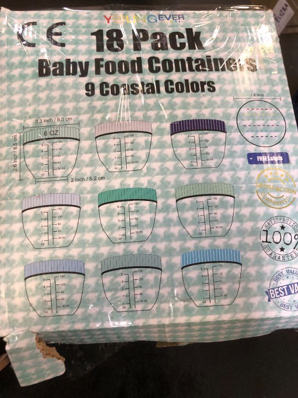 Photo 1 of Youngever 18 Sets Baby Food Storage, 6 Ounce Baby Food Containers with Lids and Labels, 9 Coastal Colors