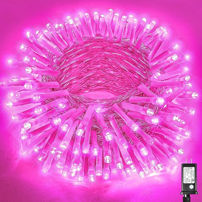 Photo 1 of 200 LED Pink String Lights, 66ft Pink Christmas Lights Outdoor Waterproof 8 Modes Clear Wire, Connectable Plug in Twinkle Fairy Lights for Bedroom Indoor Wedding Christmas Decorations