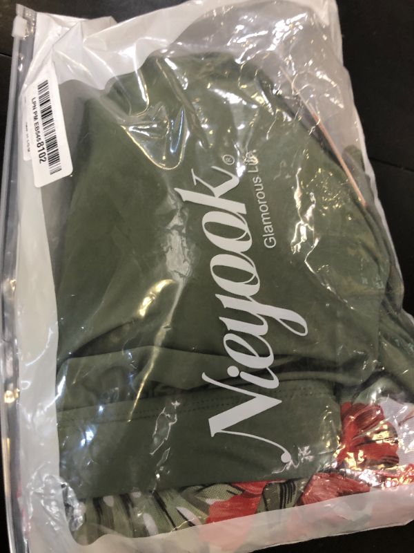 Photo 1 of NIeyook Plus Size Swimsuit for Women Swim Dress Two Piece Swimsuit Tummy Control Bathing Suit for Women Army Green Leaf & Red Floral 26W/7XL
