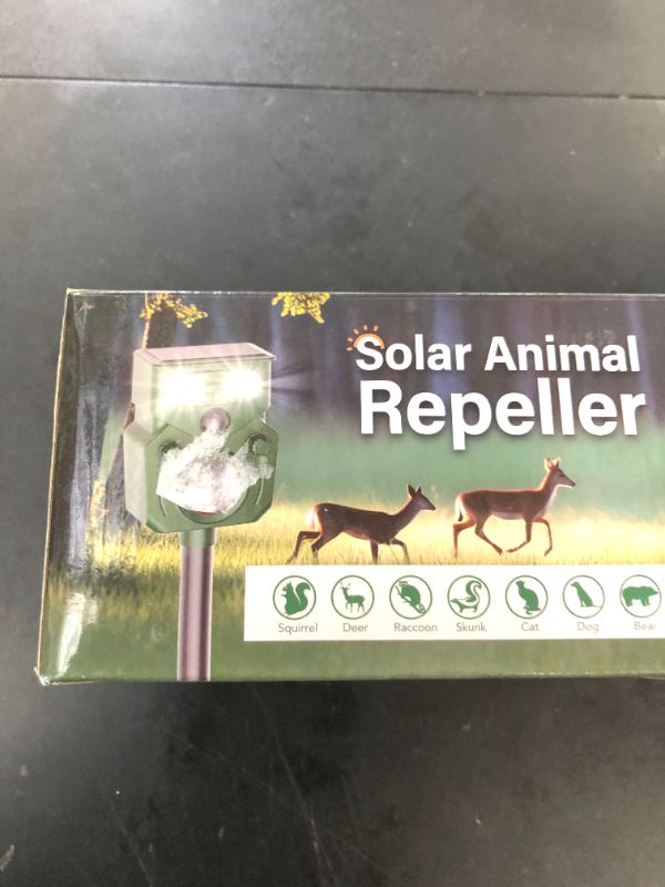 Photo 1 of Ultrasonic Animal Repeller Solar Powered, Cat Repellent Outdoor with Motion Detection, Waterproof Deer Deterrent with LED Flash Light, Effective Repels Invasive Animals for Raccoon, Skunk, Dog, Fox
