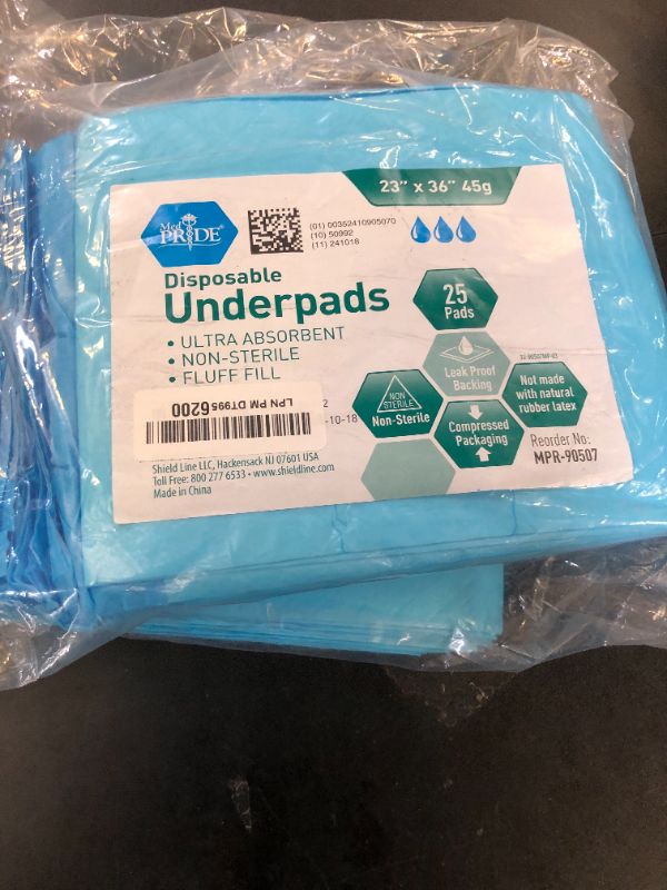 Photo 1 of MED PRIDE Disposable Underpads 23'' X 36'' (25-Count) Incontinence Pads, Chux, Bed Covers, Puppy Training | Thick, Super Absorbent Protection for Kids, Adults, Elderly | Liquid, Urine, Accidents