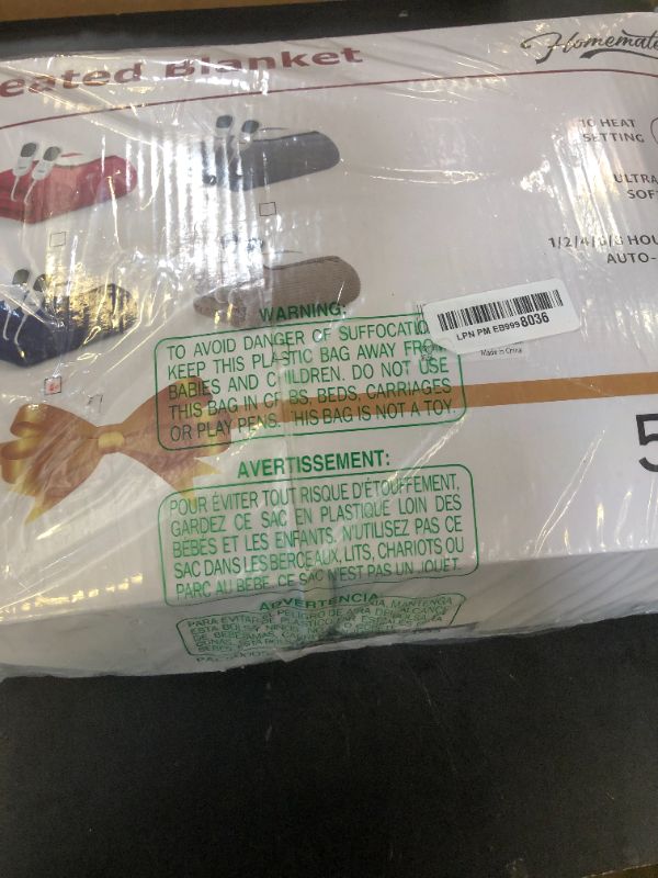 Photo 1 of Homemate Heated Blanket Electric Throw - 50"x60" Heating Blanket Throw 1/2/4/6/8 Hours Auto-Off 10 Heat Level Over-Heat Protection Flannel Sherpa Electric ETL Certification