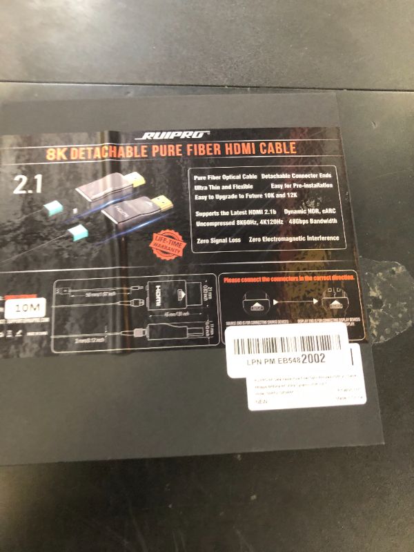 Photo 1 of RUIPRO 8K Detachable Pure Fiber Optic Armored HDMI 2.1 Cable 33FT, Ultra High Speed 48Gbps, Support 8K@60Hz 4K@120Hz, Dynamic HDR, eARC, Compatible with PS5/Xbox/Blu-ray/TV/Monitor/Projector