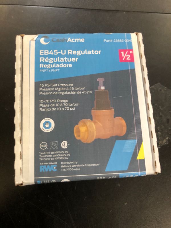 Photo 1 of Cash Acme EB45 Pressure Regulating Valve, Single Union, 1/2 Inch NPT Female x NPT Female, Poly Top, 45 PSI, 23882-0045