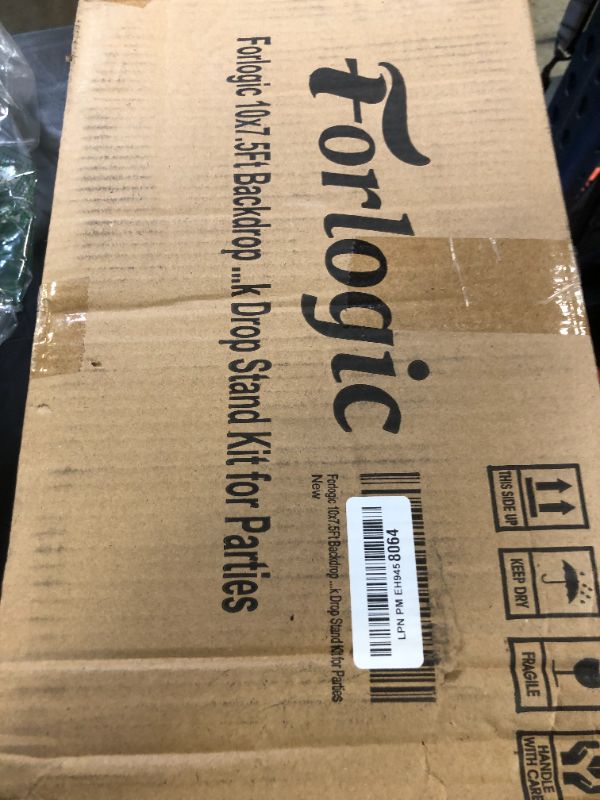 Photo 1 of Forlogic 10x7.5Ft Backdrop Stand, Heavy Duty Adjustable Photo Back Drop Stand Kit for Parties, Photography, Banner Stand (Includes Six Background Stand Clamps)