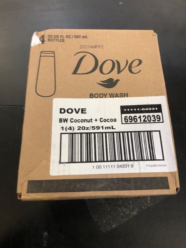 Photo 1 of Dove Body Wash Restoring Coconut & Cocoa Butter 4 Count for Renewed, Healthy-Looking Skin Gentle Skin Cleanser That Effectively Washes Away Bacteria While Nourishing Your Skin 20 oz
