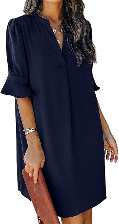 Photo 1 of QACOHU Summer Dresses for Women V Neck Ruffle Short Sleeve Casual Shift Dress