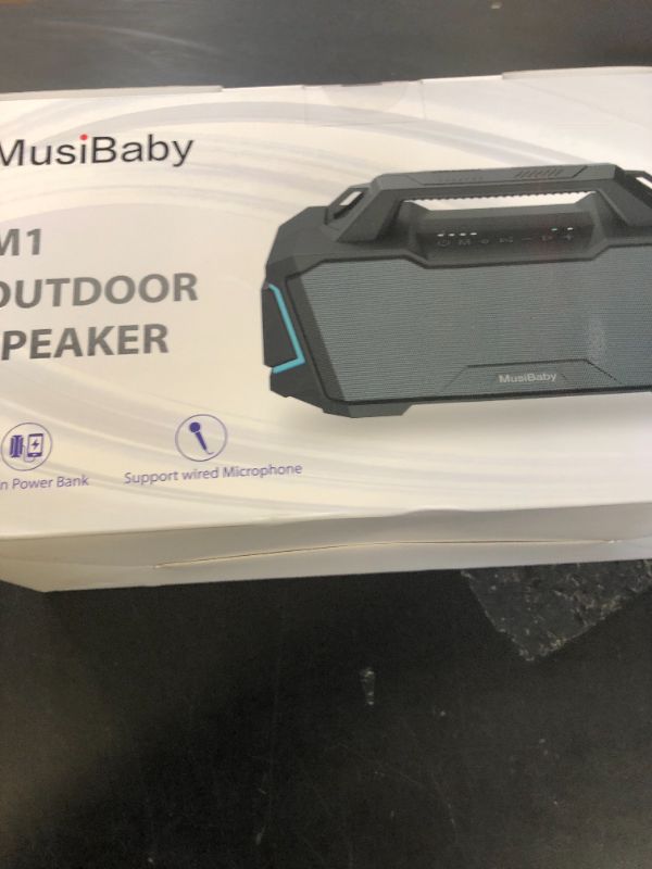 Photo 1 of Bluetooth Speaker,MusiBaby M1 Wireless Speakers with Subwoofer,IPX6 Waterproof,20H Playtime,RGB Lights,Deep Bass,Portable,Large,Loud Speaker for Outdoor,Party,Camping,Backyard,Dual Pairing(Blk)
