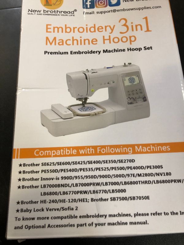 Photo 1 of New brothread Embroidery Machine Hoop 3 in 1 Set(SA431+SA432+SA434) for Brother SE700 PE545 SE600 LB5500 PE535 550D SE630 LB5000 SE625 SE425 SE400 PE540D PE525 PE500 LB7000 6800 BabyLock Sofia2 Verve