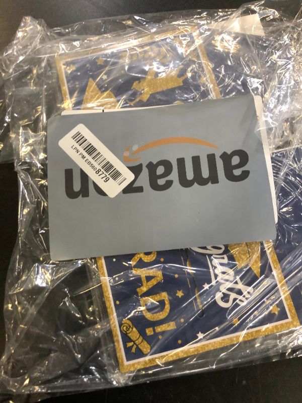 Photo 1 of Graduation Decoration Class of 2025 Money Box - Blue and Gold Graduation Money Box for Cash Gift Pull Congrats Grad Card and 100Pcs Transparent Bags for Graduation Gift Party Supplies