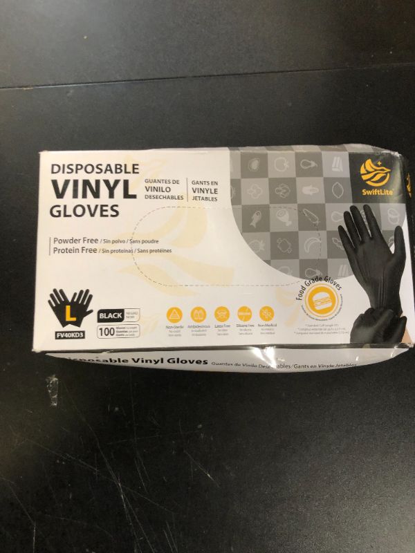 Photo 1 of SWIFTLITE Black Vinyl Gloves, Food Grade Gloves Disposable Latex Free & Powder Free, Guantes for Cleaning Cooking Food Prep (100, Large)