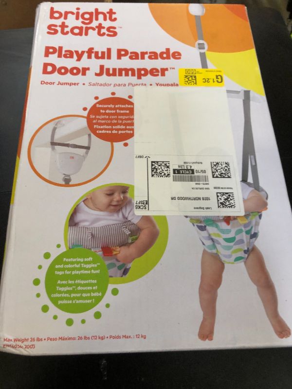 Photo 1 of Bright Starts Playful Parade Door Jumper for Baby with Adjustable Strap, 6 Months and Up, Max Weight 26 lbs
