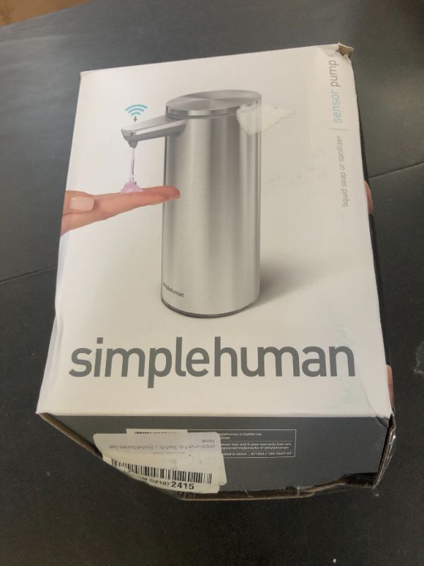 Photo 1 of simplehuman 9 oz. Touch-Free Rechargeable Sensor Liquid Soap Pump Dispenser, Brushed Stainless Steel