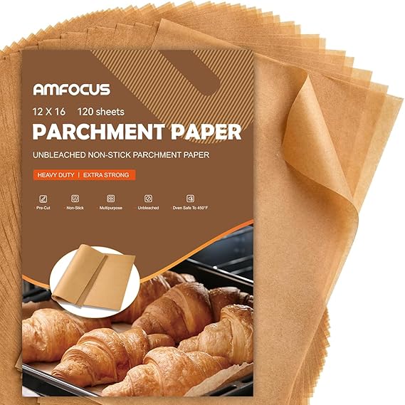 Photo 1 of Parchment Paper Sheets, 12 x 16 IN Unbleached Baking Parchment Sheets, Precut Non-Stick Parchment Paper for Baking Grilling Air Fryer Steaming Bread Cake Cookie - 120 Count
