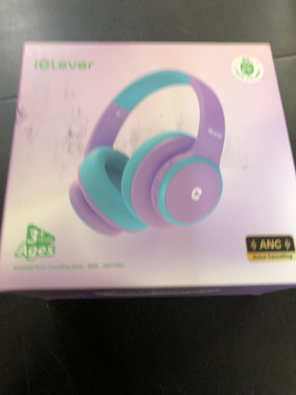Photo 1 of iClever BTH26 Active Noise Cancelling Headphones for Kids, 60H Play Time, Safe Volume 80dBA, Type C Fast Charging, Bluetooth5.4, Kids Bluetooth Headphones with Mic AUX Cord for iPad Airplane, Purple