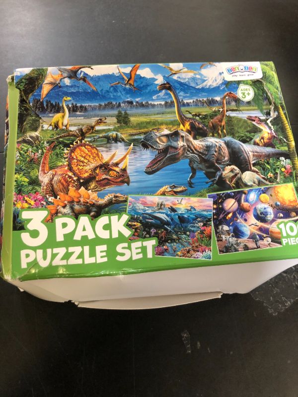 Photo 1 of BenBen Puzzles for Kids Ages 4-6, 3 Pack 100 Pieces Puzzles for Toddlers 3-5 (Dinosaurs, Outer Space, Ocean Life), Learning & Educational Games for Kids 6-8, Toys for Boys Girls