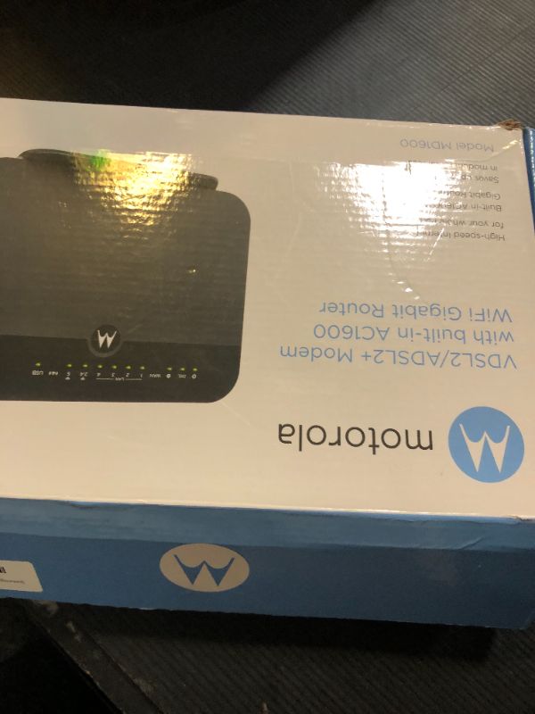 Photo 1 of MOTOROLA VDSL2/ADSL2+ Modem + WiFi AC1600 Gigabit Router, Model MD1600, for Non-Bonded, Non-Vectoring DSL from Frontier and Some Other DSL Providers (Renewed)