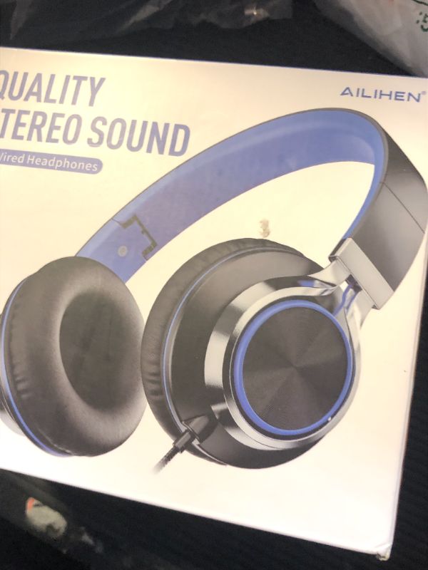 Photo 1 of AILIHEN C8 Headphones Wired, On-Ear Headphones with Microphone and Volume Control Foldable Corded Stereo 3.5mm Headset for Smartphones Chromebook Laptop Computer PC Tablets Travel(Black/Blue)