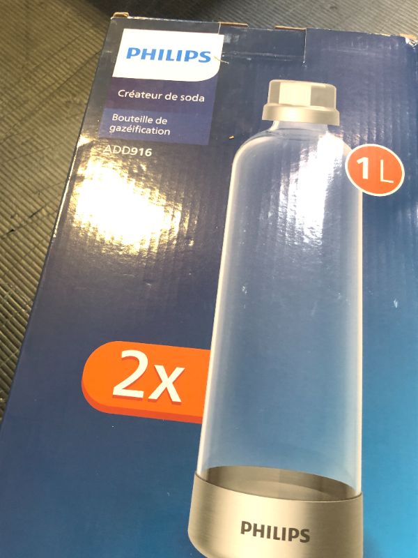 Photo 1 of PHILIPS Carbonating Bottles ADD916/37, 1L Twin Pack Reusable PET Sparkling Water Bottles Compatible Sparkling Water Maker, 2 Pack for ADD4902BKOQ/37, ADD4902WHOQ/37 and ADD4901GROQ/37, ADD4901BKOQ/37