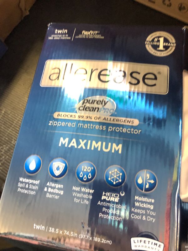 Photo 1 of AllerEase Waterproof Mattress Protector, Maximum Allergy Mattress Protector, Twin Zippered Mattress Cover
