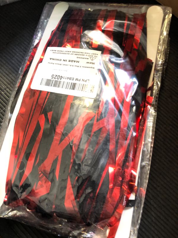 Photo 1 of Voircoloria 3 Pack 3.3x8.2 Feet Red and Black Foil Fringe Backdrop Curtains, Tinsel Streamers Birthday Party Decorations, Fringe Backdrop for Graduation, Red Carpet, Halloween Party