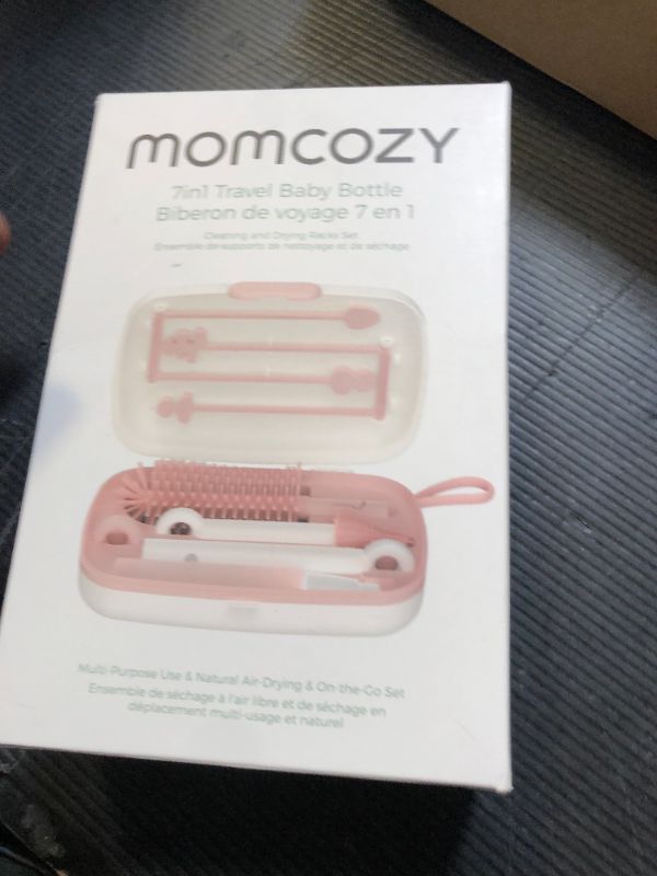 Photo 1 of Momcozy Bottle Brush Set - Baby Bottle Cleaner Kit with Silicone Brush, Nipple Brush, Straw Brush, Soap Dispenser, Drying Rack - 7 in 1 Bottle Cleaning Tool for Home and Travel, Pink