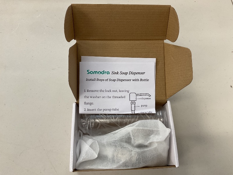 Photo 1 of Samodra Kitchen Sink Soap/Lotion Dispenser, Brass Pump Head Brushed Nickel 12 OZ Bottle Built in Design Refill from The Top for Granite Thick Deck Installs