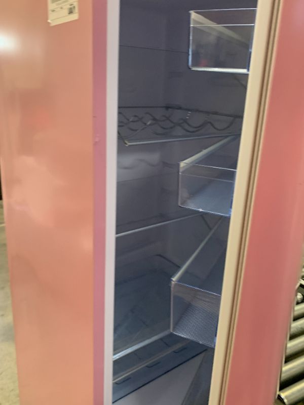 Photo 1 of Unique Appliances UGP-275L BP AC Classic Retro Refrigerator 9 cu./ft. Electric Bottom-Mount Fridge, Metal, Sliding Non-Reversible Doors, Ideal for Fresh and Frozen Foods, Bubblegum Pink
