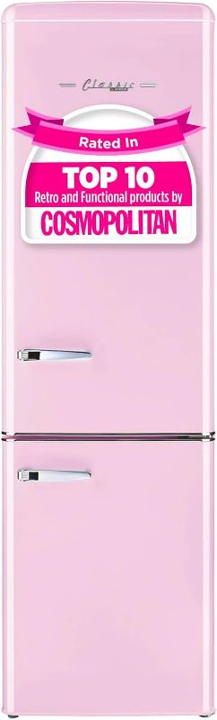 Photo 1 of Unique Appliances UGP-275L BP AC Classic Retro Refrigerator 9 cu./ft. Electric Bottom-Mount Fridge, Metal, Sliding Non-Reversible Doors, Ideal for Fresh and Frozen Foods, Bubblegum Pink
