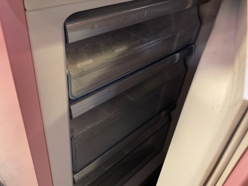 Photo 1 of Unique Appliances UGP-275L BP AC Classic Retro Refrigerator 9 cu./ft. Electric Bottom-Mount Fridge, Metal, Sliding Non-Reversible Doors, Ideal for Fresh and Frozen Foods, Bubblegum Pink
