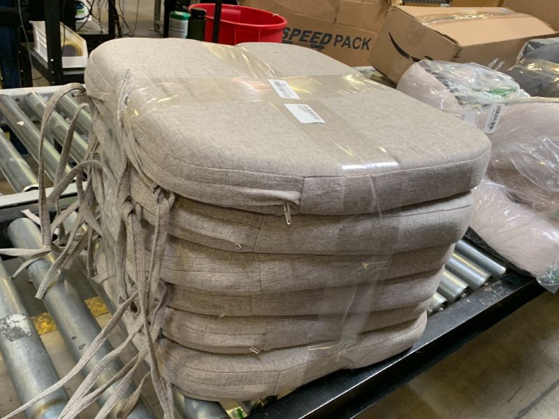 Photo 1 of AAAAAcessories D-Shaped Chair Cushions, 2" Thick Dining Chair Pads with Ties and Removable, Machine-Washable Cover, 17" x 16", Set of 6, Khaki Gray