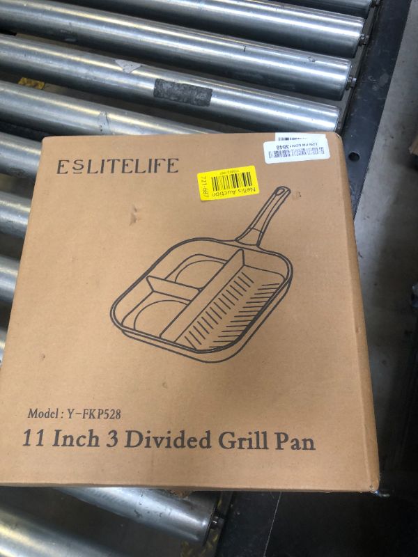 Photo 1 of ESLITE LIFE 11 Inch Nonstick Divided Grill Pan for Indoor Cooking, Versatile 3-In-1 Induction Large Breakfast Pan for Stove Tops, PTFE & PFOA Free, Black