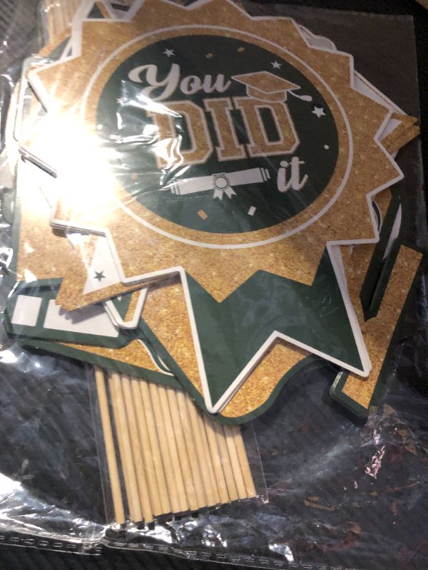 Photo 1 of 2025 Graduation Party Decorations - 24 Pcs Class of 2025 Congrats Grad Table Centerpieces Graduation Table Decorations Sticks Table Toppers for Graduation Party (Green Gold)