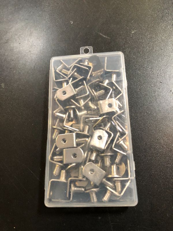 Photo 1 of Shelf Support Pegs, 50 Pcs Shelf Pegs with Hole, 5mm (1/5 inch) Cabinet Shelf Bracket Pegs, L-Shaped Nickel Plated Shelf Pins Holders for Bookcase Kitchen Closet Shelf Shelves Furniture Cabinet