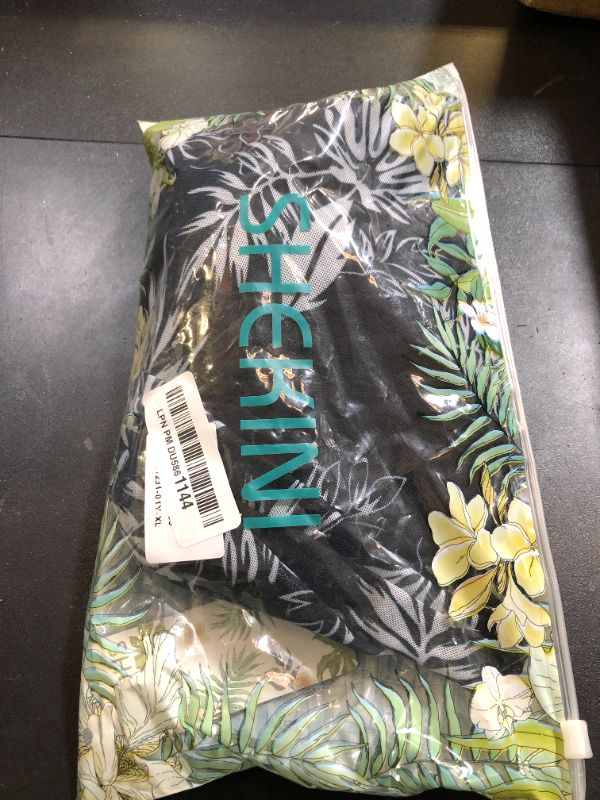 Photo 1 of SHEKINI Women's V Neck One Piece Swimsuit Twist Front Net Yarn Printing Swimdress (Black-Printing, X-Large)