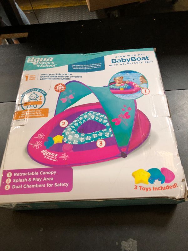 Photo 1 of SwimSchool Deluxe Baby Pool Float with Adjustable Canopy - 6-24 Months - Baby Swim Float with Splash & Play Activity Center Safety Seat - Pink/Aqua