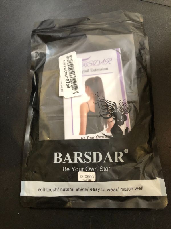 Photo 1 of BARSDAR Dark Brown Straight Ponytail Extensions - 18 Inch Long Straight Wrap Around Ponytails for Women, Clip in Ponytail Hair Extensions Synthetic Pony Tails Hairpieces - Dark Brown Mixed