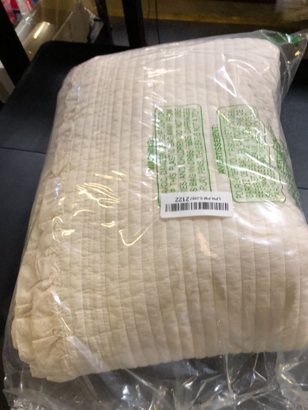 Photo 1 of 100% Cotton Frilled Bed Coverlet, Blanket Twin Size 63 x 83' - Pigment Washed Soft & Breathable Quilted Blanket for All Seasons (Ivory)