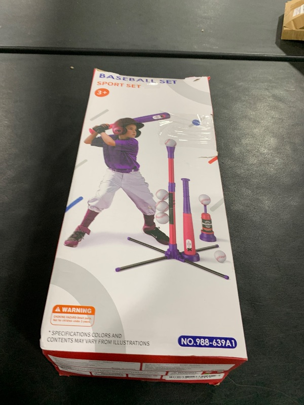 Photo 1 of QDRAGON 4 in 1 Tball Set for Toddlers 3-5 with Toss and Catch Ball Set / 2 Bats, Hanging Tee Ball Stand with Auto Pitching Machine, Indoor Outdoor Sport Toys Games Christmas Birthday Gifts for Girls