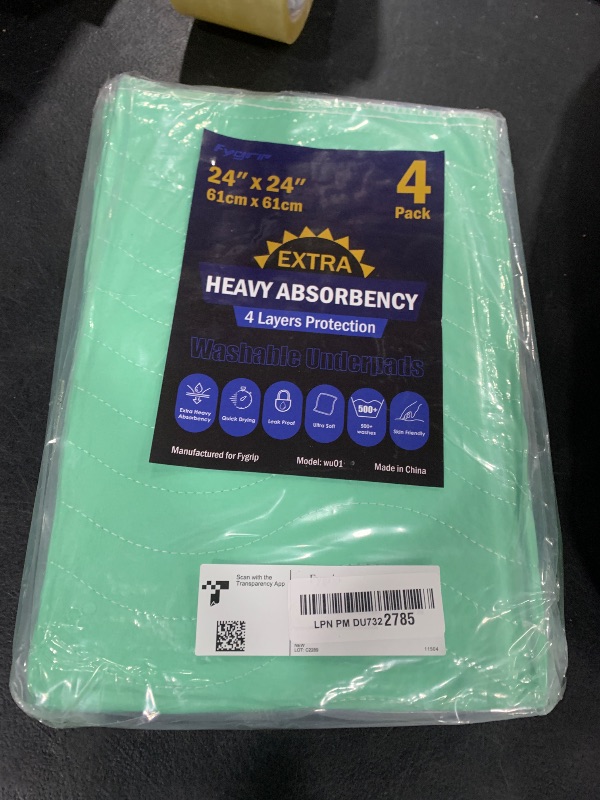 Photo 1 of 4 Pack 24” x 24” Extra Heavy Absorbency Washable Underpads, Waterproof Nursing Pads Incontinence Bed Pads, Reusable Washable Pee Pads for Dogs, Diaper Changing & Adults, Washable Puppy Pads