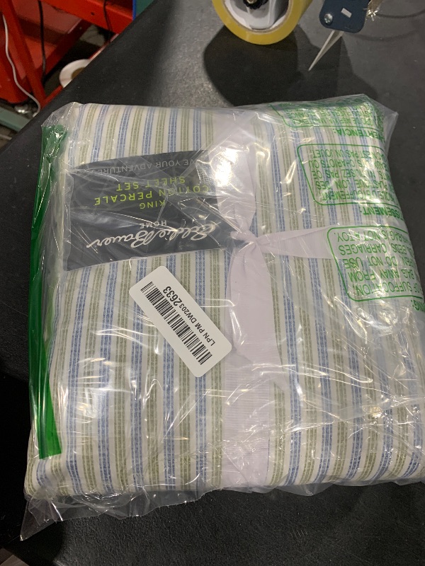 Photo 1 of Eddie Bauer - King Sheets, Cotton Percale Bedding Set, Crisp & Cool Home Decor (Ticking Stripe Navy/Green, King)