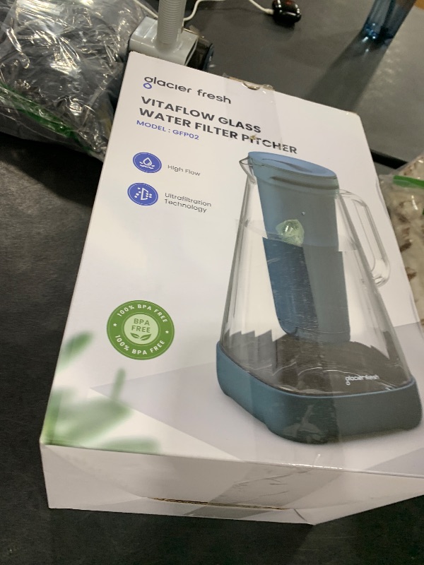 Photo 1 of GLACIER FRESH 10 Cup Purela Glass Water Pitcher with 1.6X Flow Rate Upgraded Ultrafiltration Membrane and Activated Carbon Filter, Reduces 99% Chlorine, PFOA&PFOS, Coliforms, White